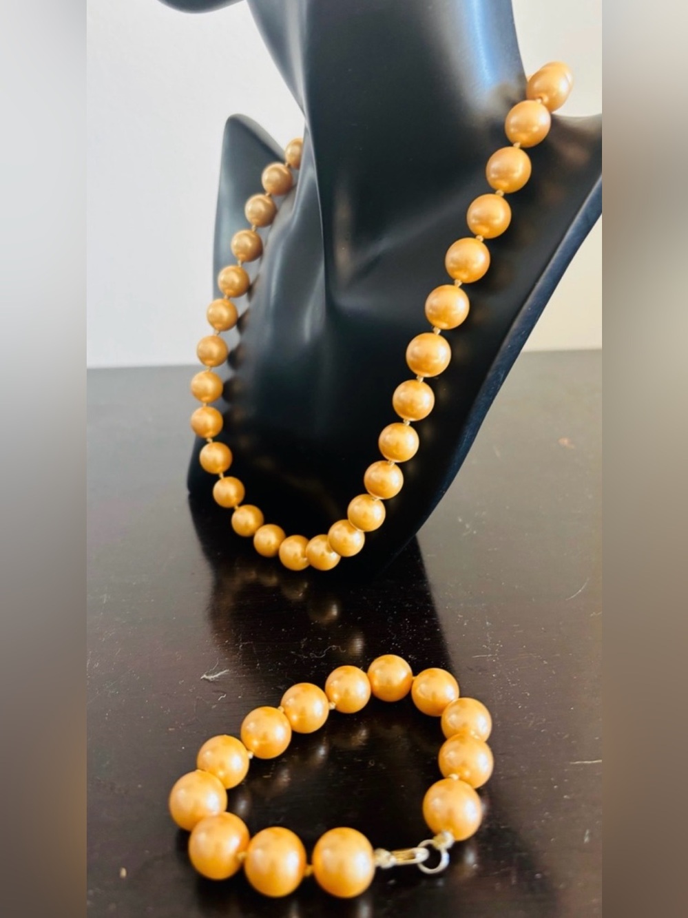 Pearl Necklace and Bracelet Champagne Glass Beads Vintage